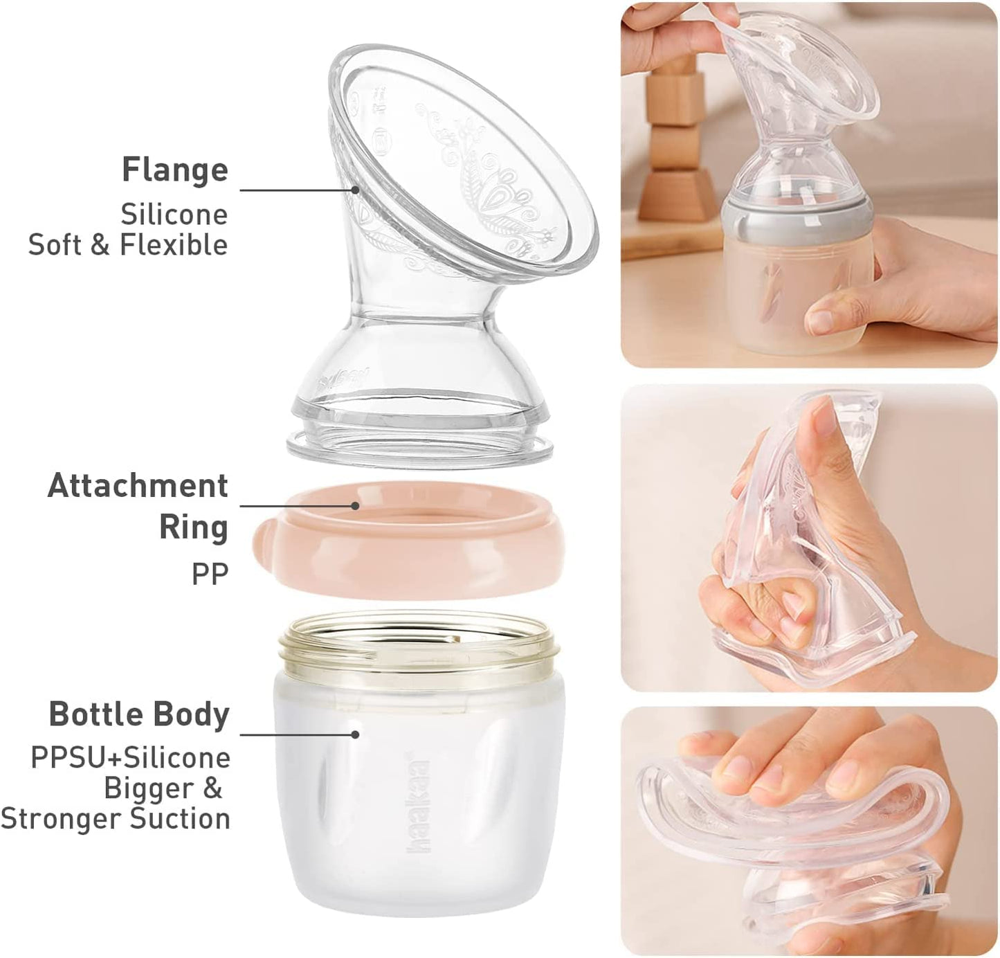 Haakaa Gen 3 Silicone Breast Pump Flange and Bottle Set - 160ml
