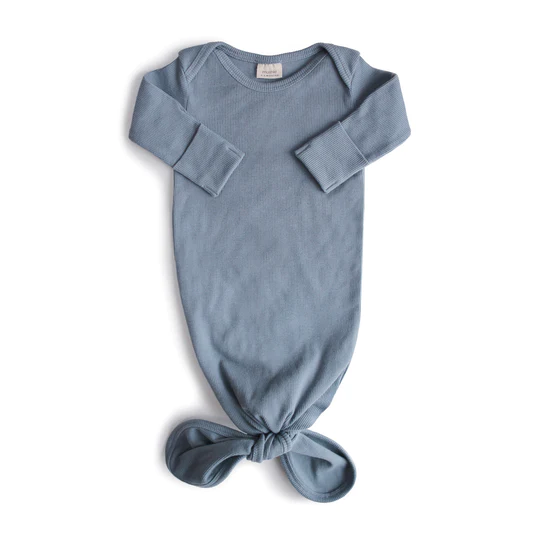 Mushie Ribbed Knotted Baby Gown